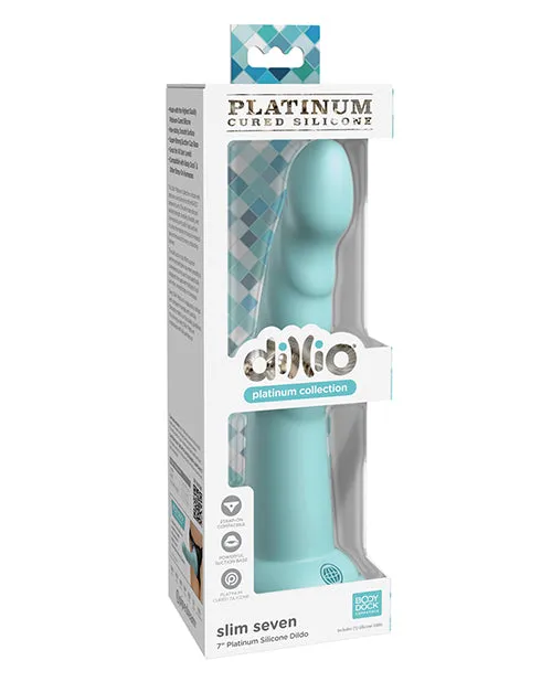 Dillio Platinum 7; Slim Seven Silicone Dildo - Teal