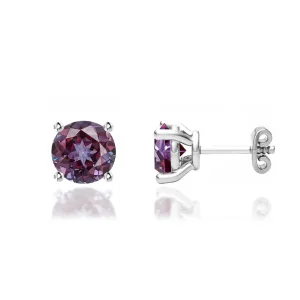 DOVE - Round Alexandrite 18k White Gold Stud Earrings