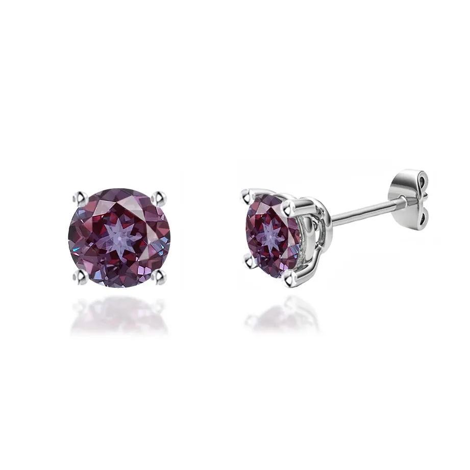 DOVE - Round Alexandrite 18k White Gold Stud Earrings