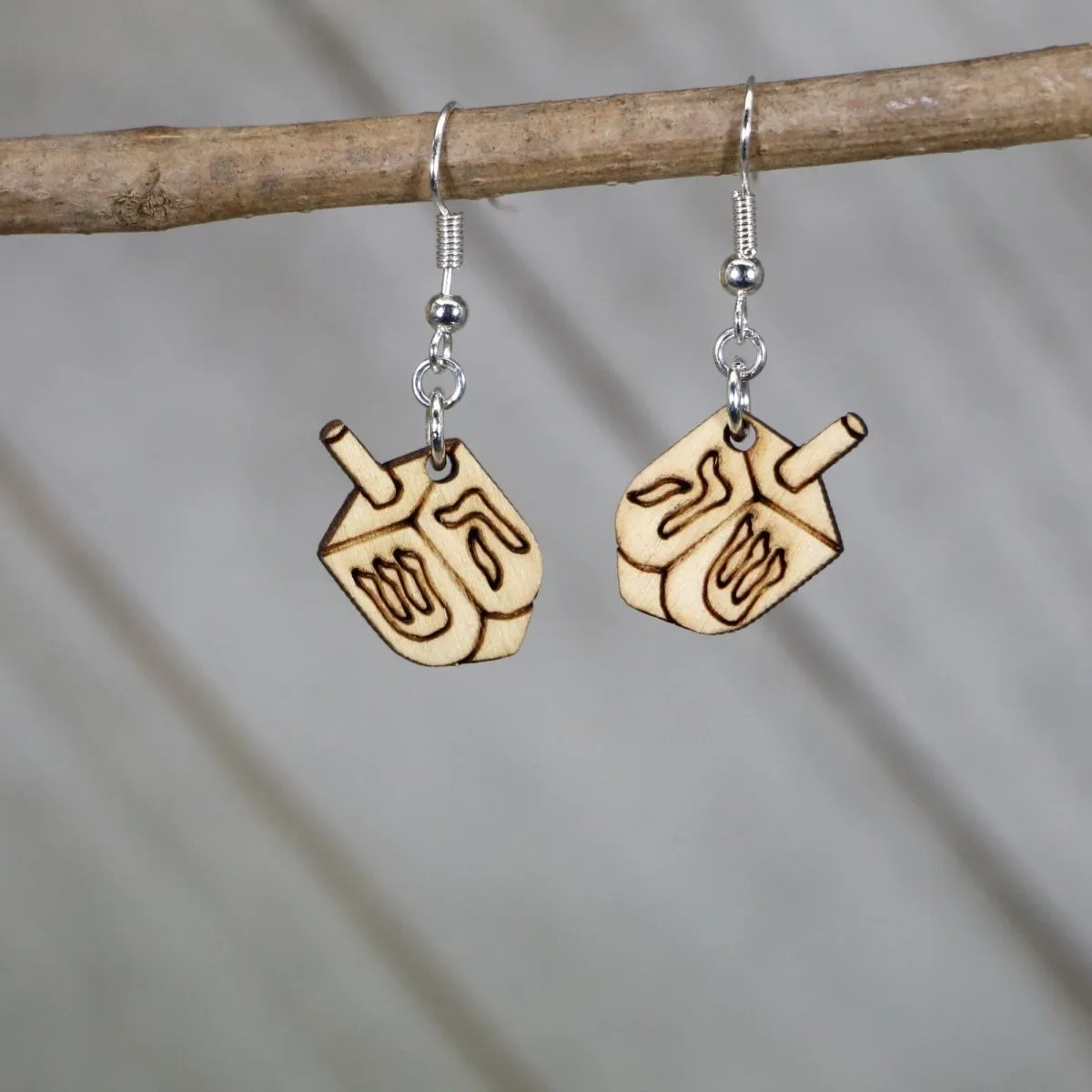 Dreidels Wooden Dangle Earrings by Cate's Concepts, LLC