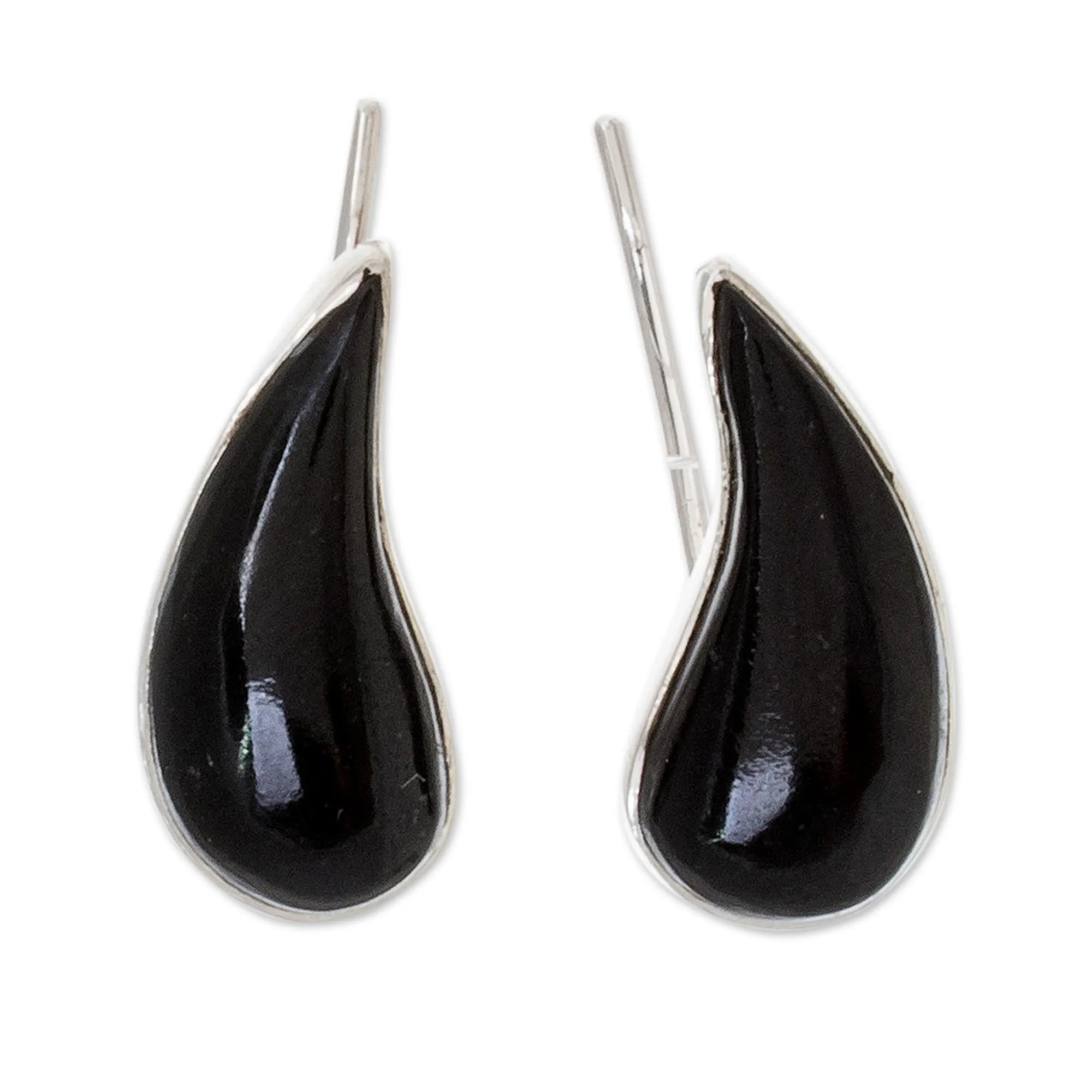 Drop-Shaped Black Jade Climber Earrings from Guatemala - Black Guatemalan Drops | NOVICA