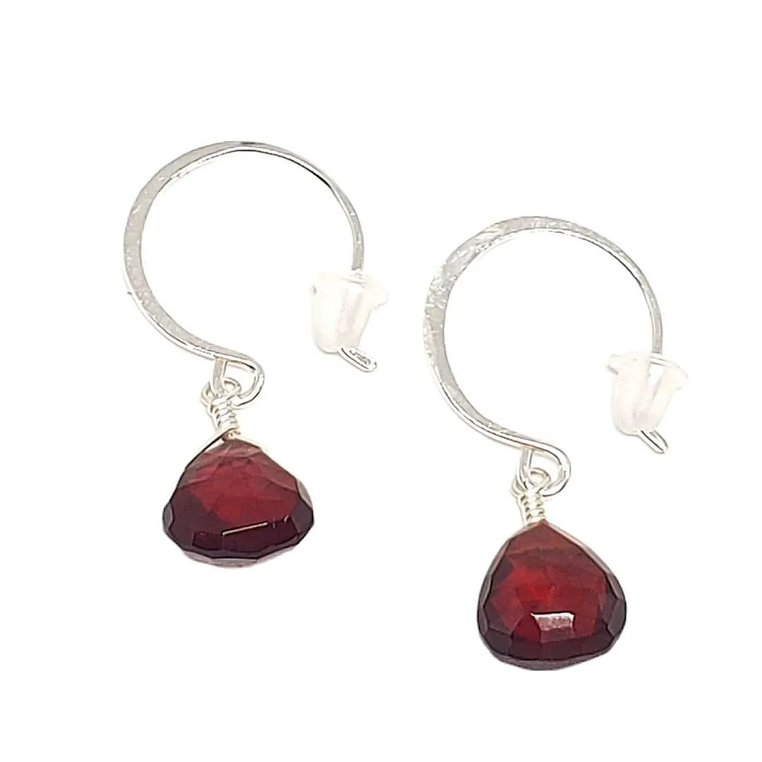 Earrings - Crimson Garnet Gemstone Drops Sterling by Foamy Wader