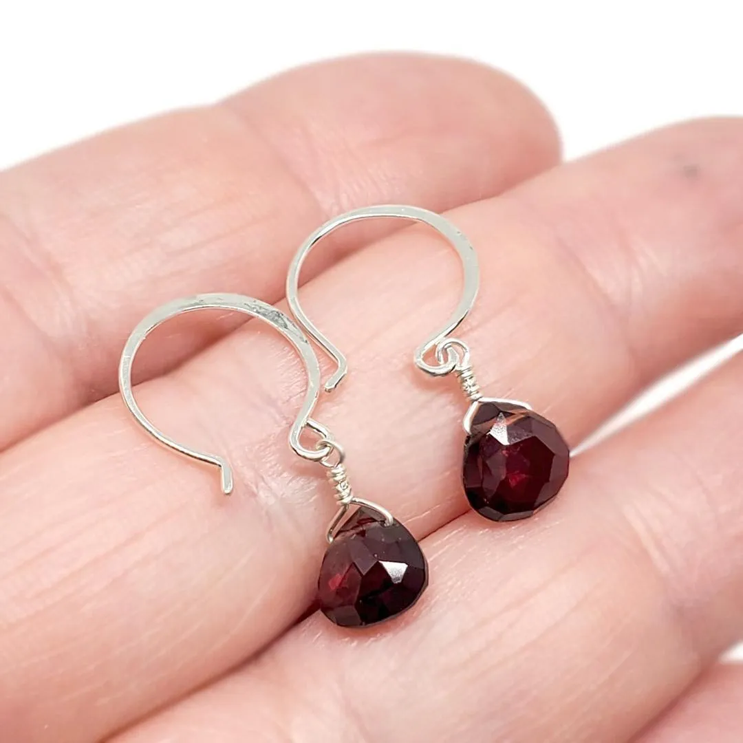 Earrings - Crimson Garnet Gemstone Drops Sterling by Foamy Wader