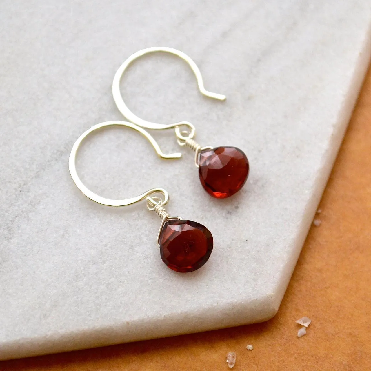 Earrings - Crimson Garnet Gemstone Drops Sterling by Foamy Wader