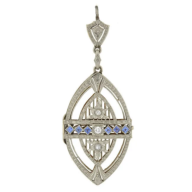 Edwardian Platinum/14kt Diamond & Sapphire Convertible Pendant