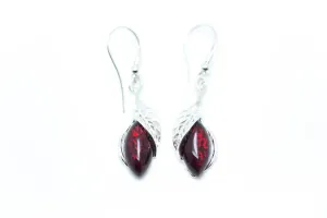 Elegant Cherry Red Dangle Earrings | Baltic Amber & Sterling Silver | Modern Design