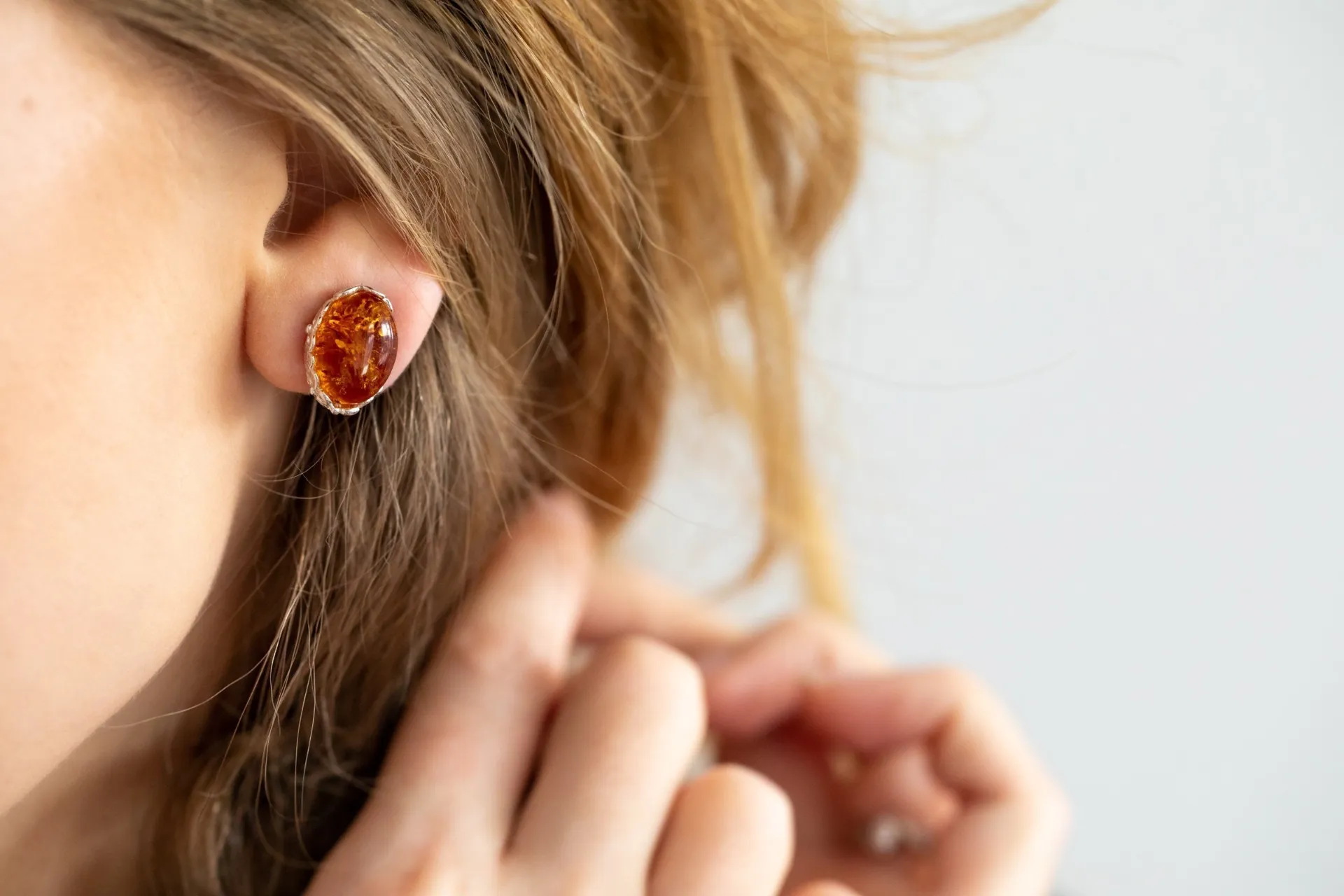 Elegant Floral Frame Oval Amber Clip On Earrings for Non-Pierced Ears | Sterling Silver & Baltic Amber