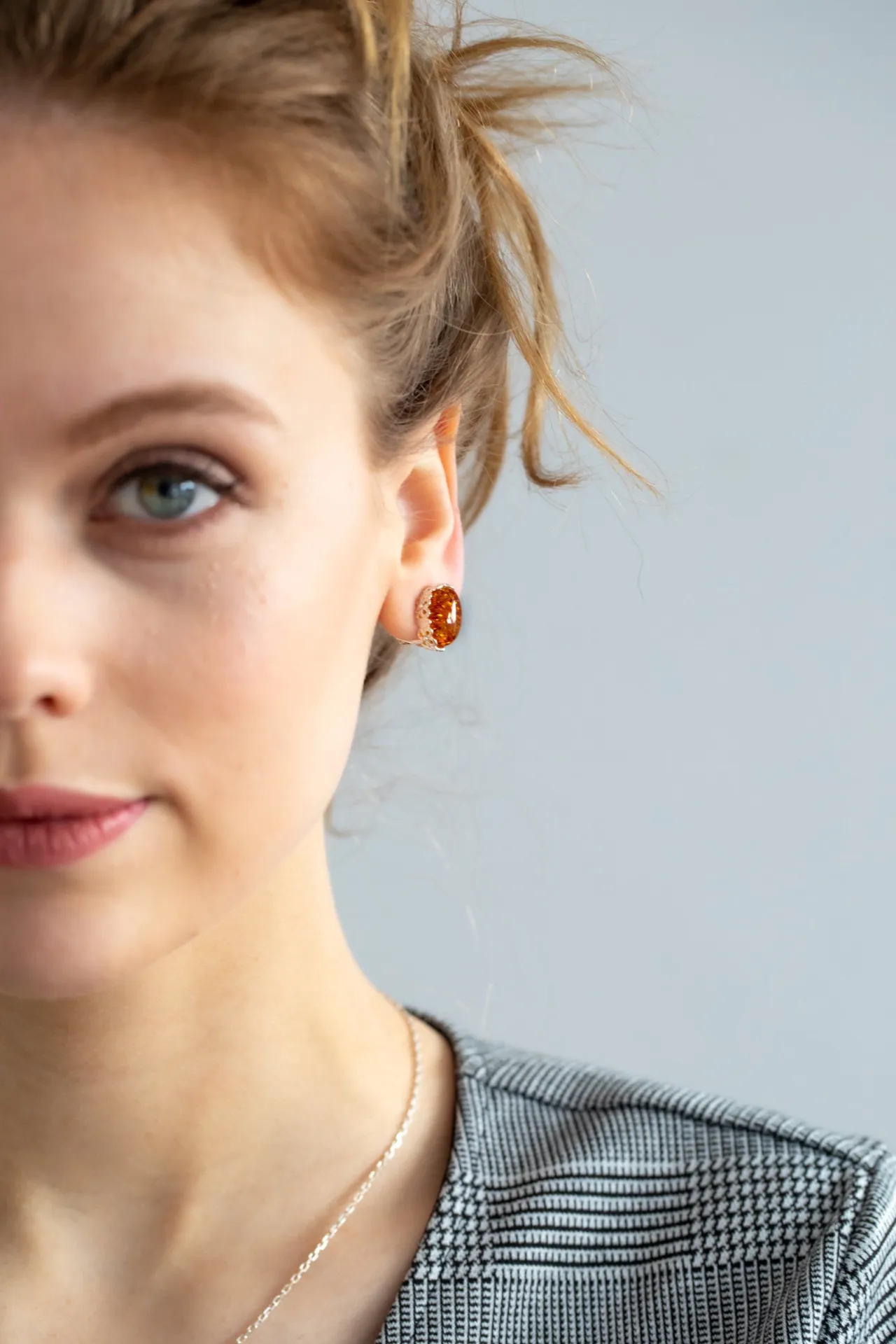 Elegant Floral Frame Oval Amber Clip On Earrings for Non-Pierced Ears | Sterling Silver & Baltic Amber