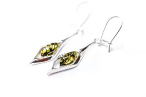 Elegant Green Amber Droplet Earrings - Nature-Inspired Design, Sterling Silver Frame, Perfect Gift