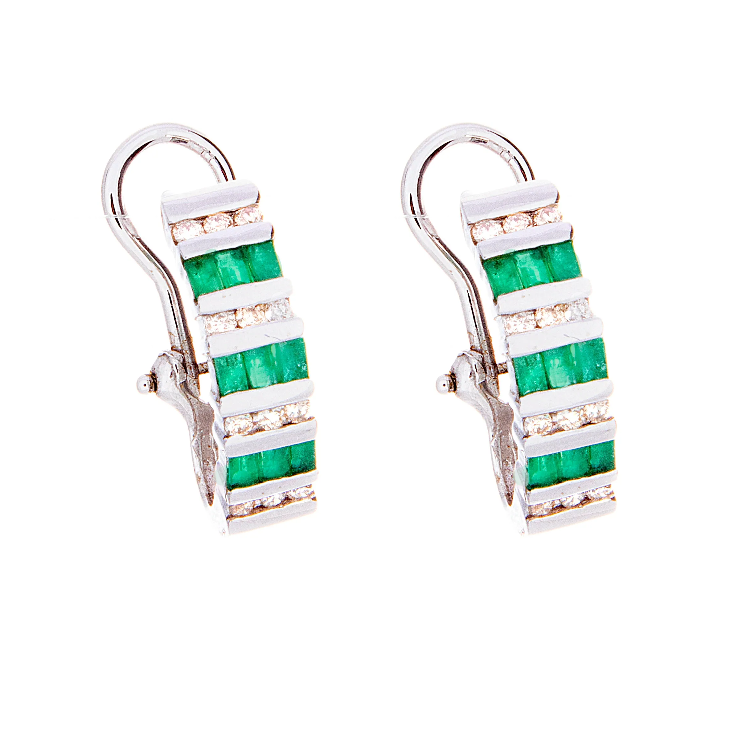 Emerald and Diamond Channel Set Earrings