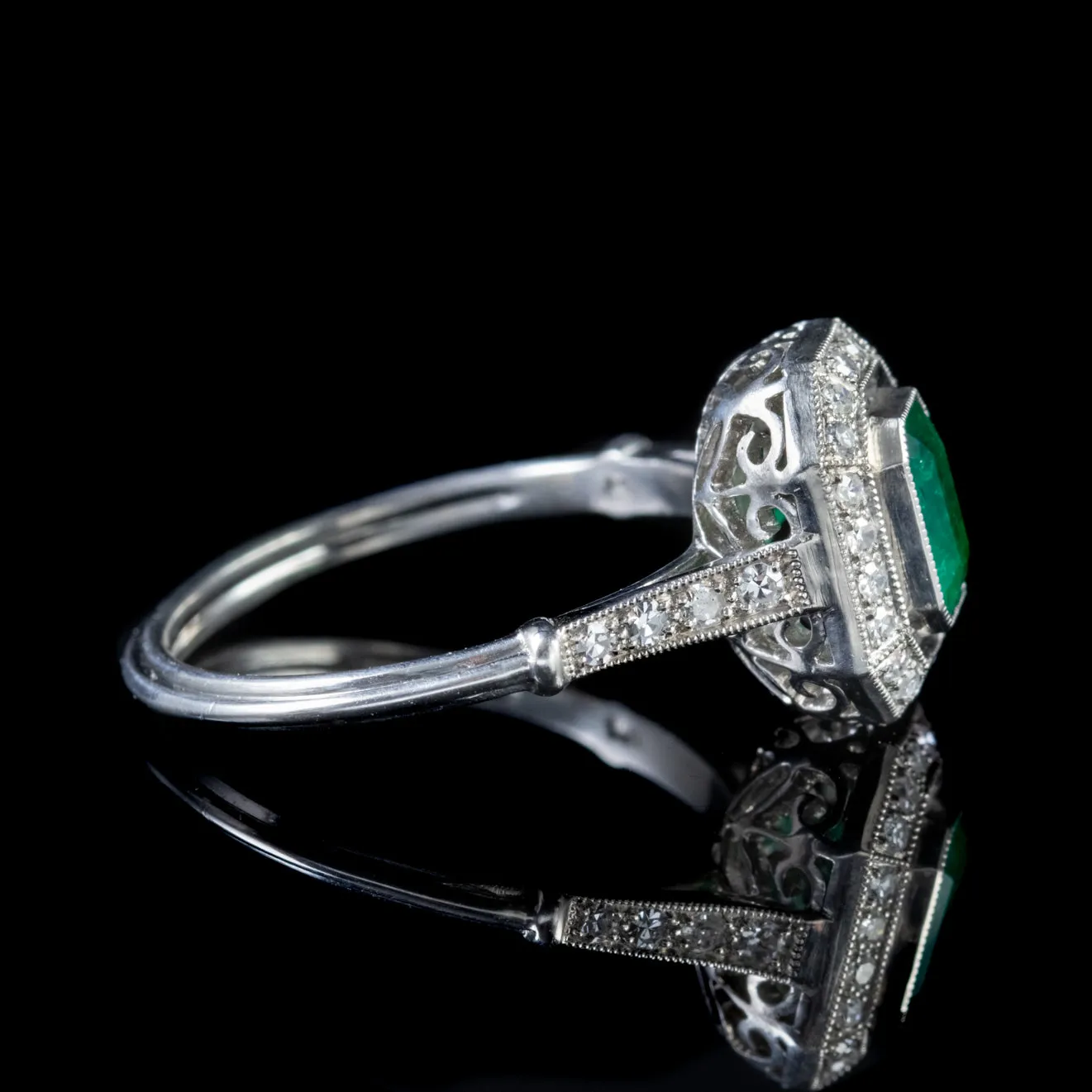 Emerald Diamond Engagement Ring Platinum 0.70Ct Emerald