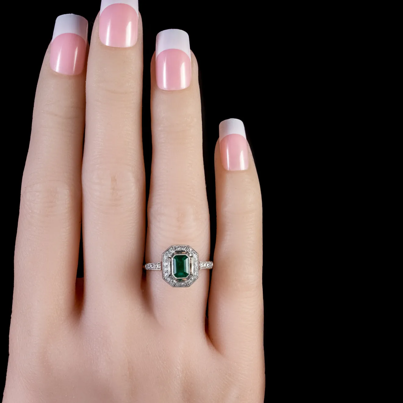 Emerald Diamond Engagement Ring Platinum 0.70Ct Emerald