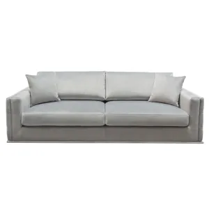 Envy Sofa in Platinum Grey Velvet with Tufted Outside Detail and Silver Metal Trim by Diamond Sofa