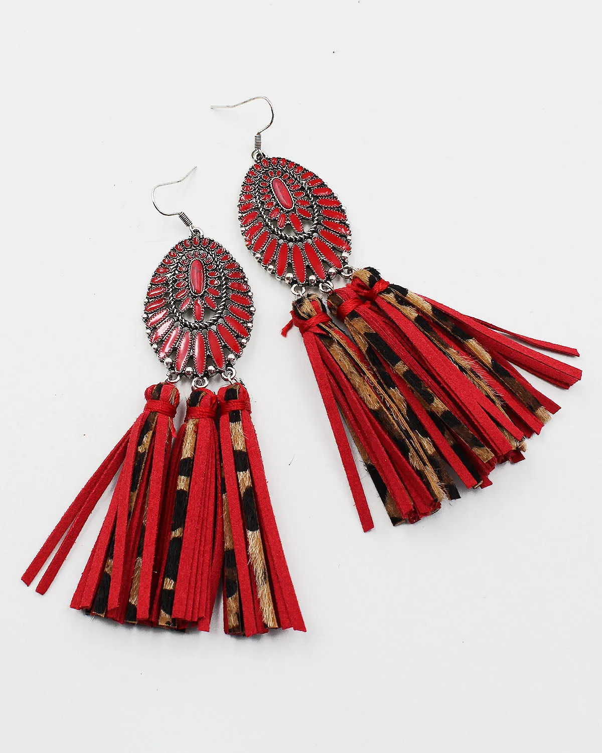 Epoxy Stone Earrings with Leather Fringe