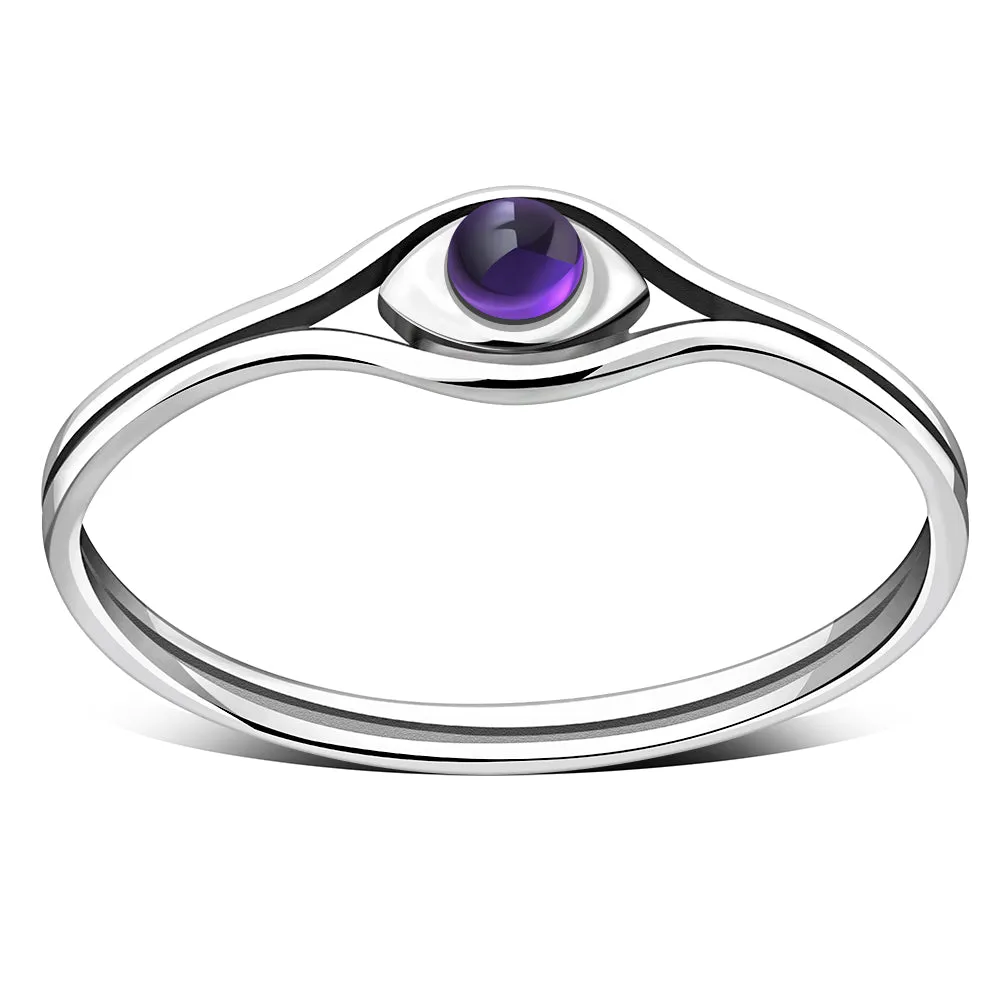 Evil Eye Amethyst Stone Silver Ring