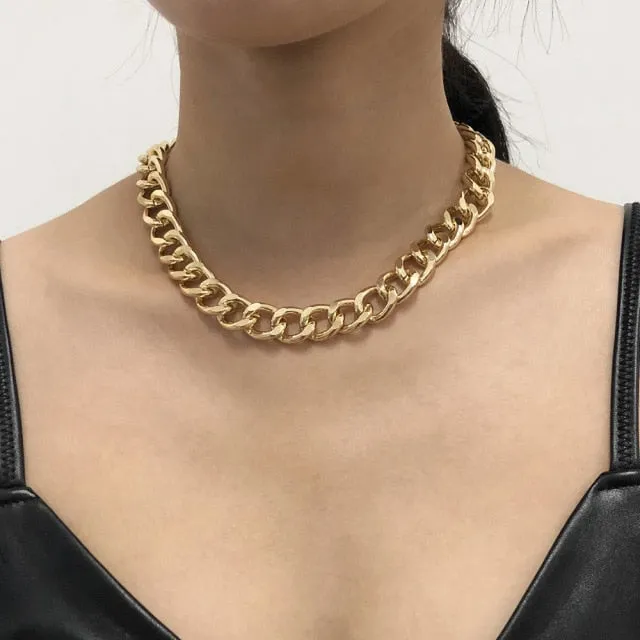 Fashion Big Necklace for Women Twist Gold Silver Color Chunky Thick Lock Choker Chain Necklaces Party Jewelry