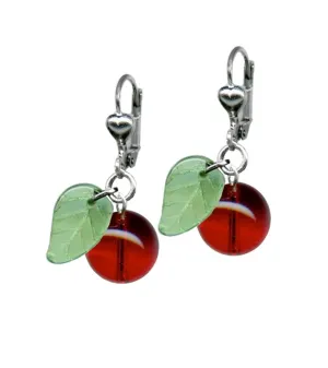 Glass Bead Cherry Dangle Earrings by Classic Hardware