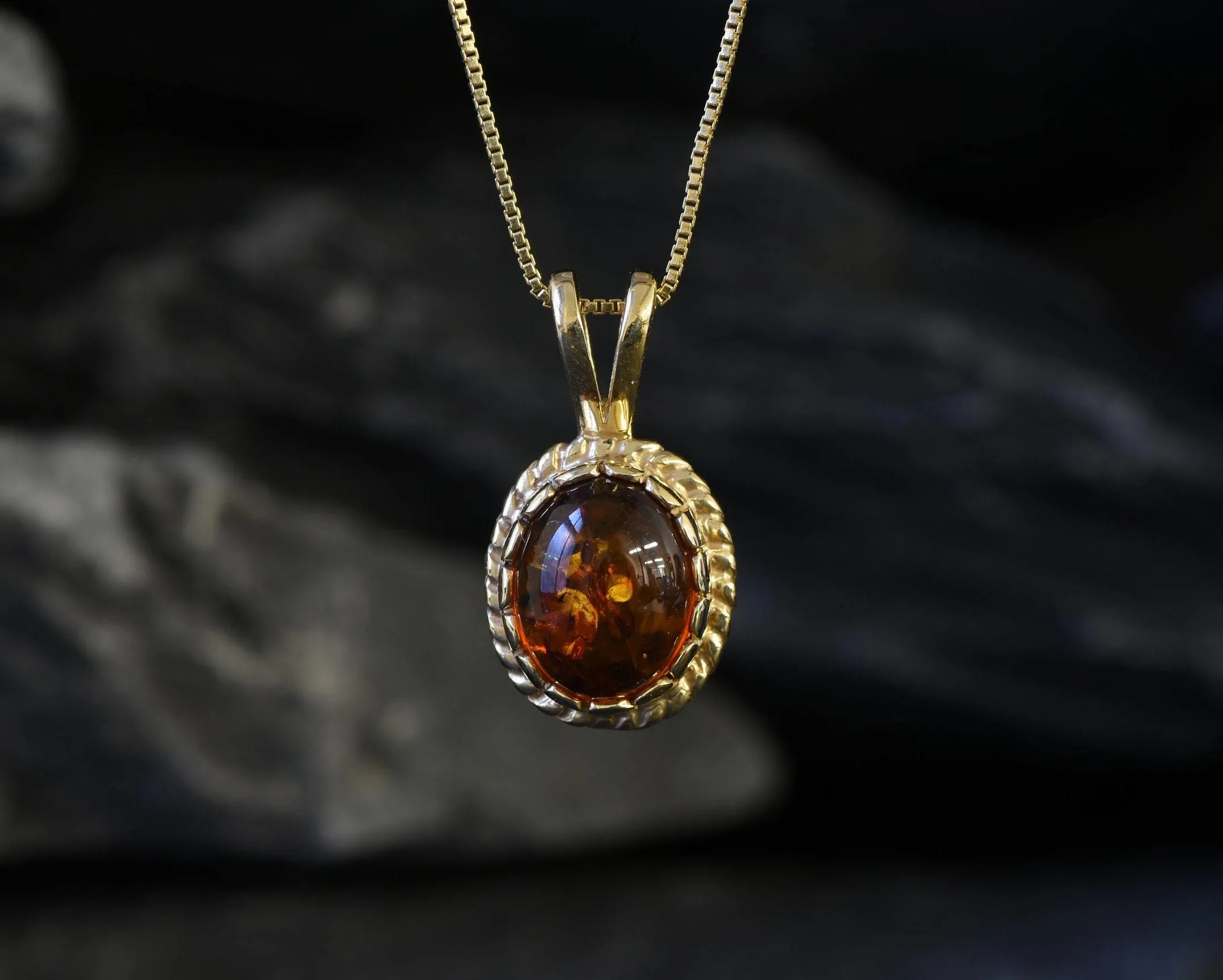 Gold Amber Pendant - Natural Amber Necklace, Gold Vintage Pendant