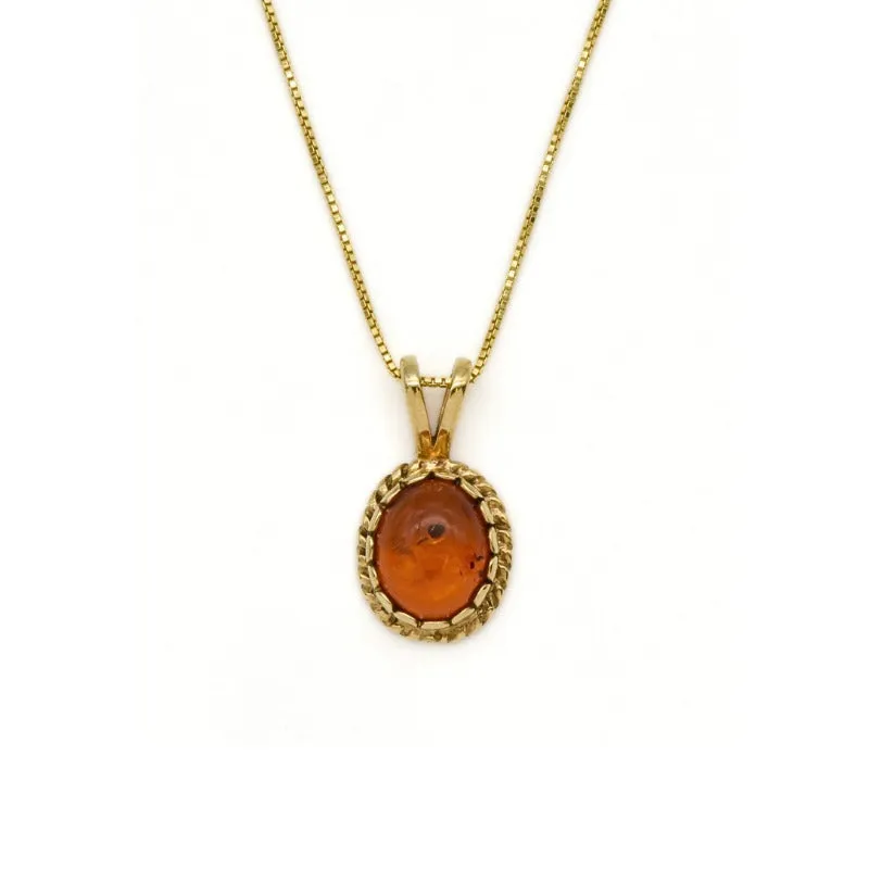 Gold Amber Pendant - Natural Amber Necklace, Gold Vintage Pendant