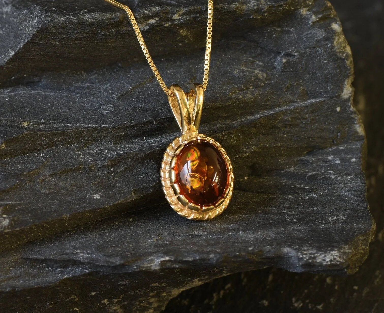 Gold Amber Pendant - Natural Amber Necklace, Gold Vintage Pendant