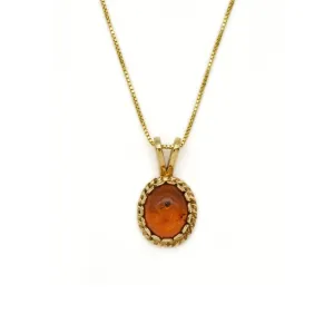 Gold Amber Pendant - Natural Amber Necklace, Gold Vintage Pendant