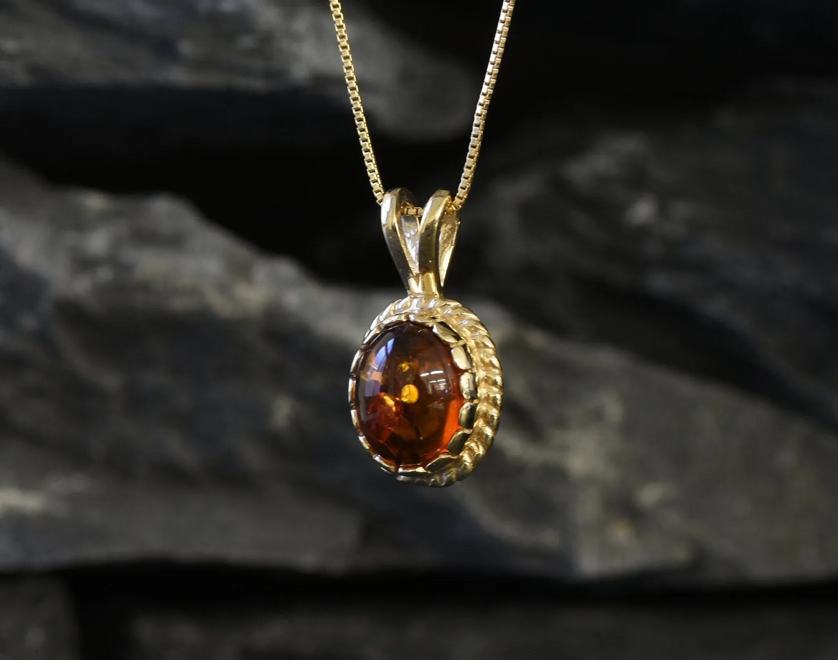 Gold Amber Pendant - Natural Amber Necklace, Gold Vintage Pendant