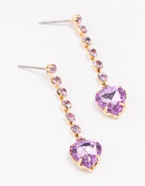 Gold Cupchain Lilac Heart Drop Earrings