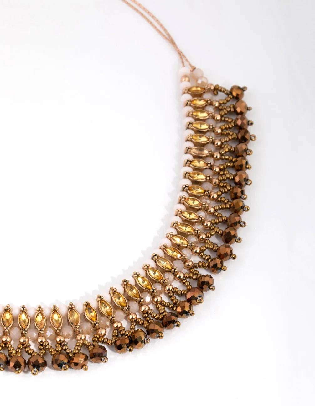 Gold Metal & Facet Bead Necklace