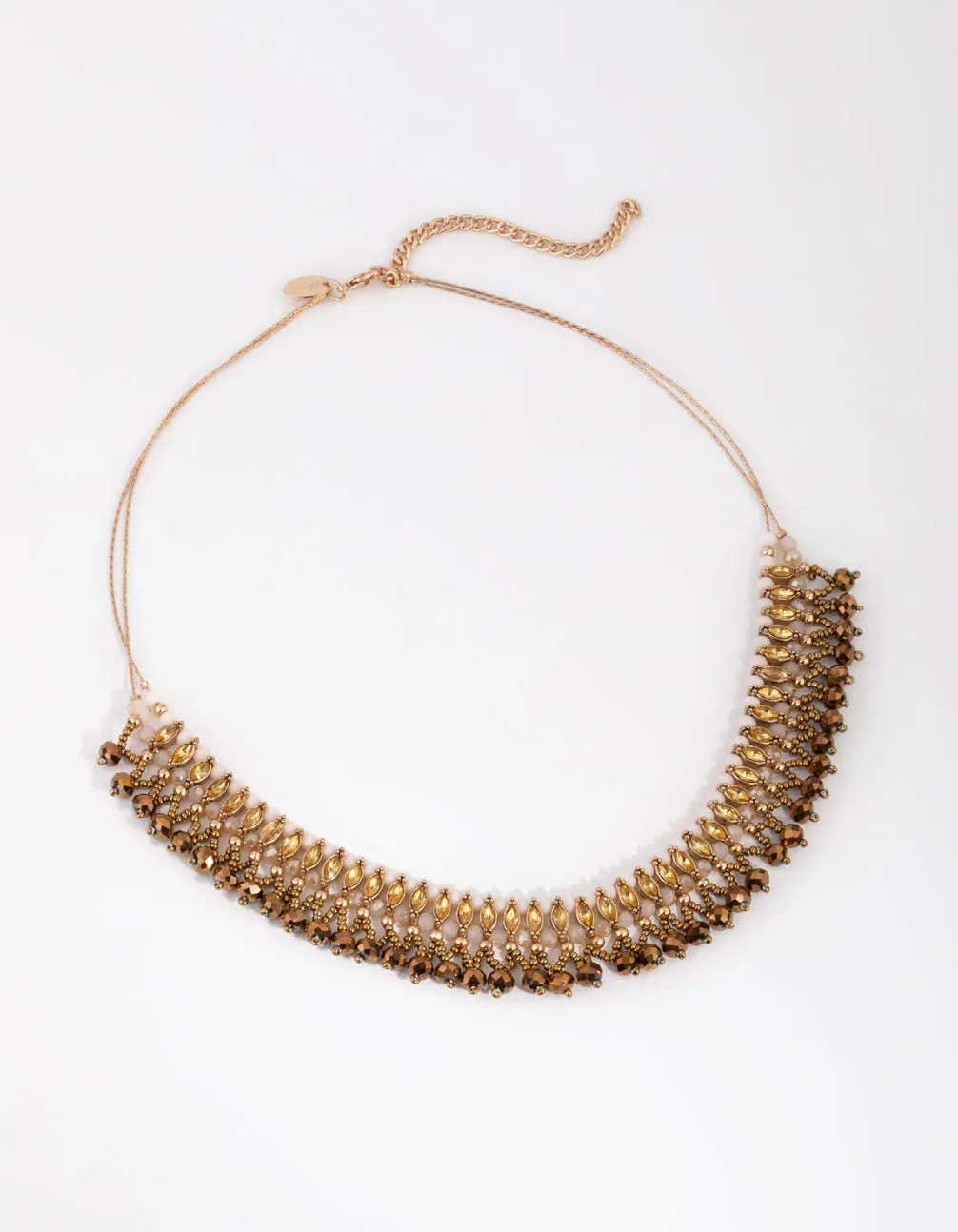 Gold Metal & Facet Bead Necklace