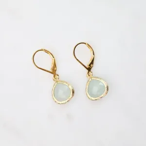 Gold Plated Blue Jade Crystal Lever Back Earrings