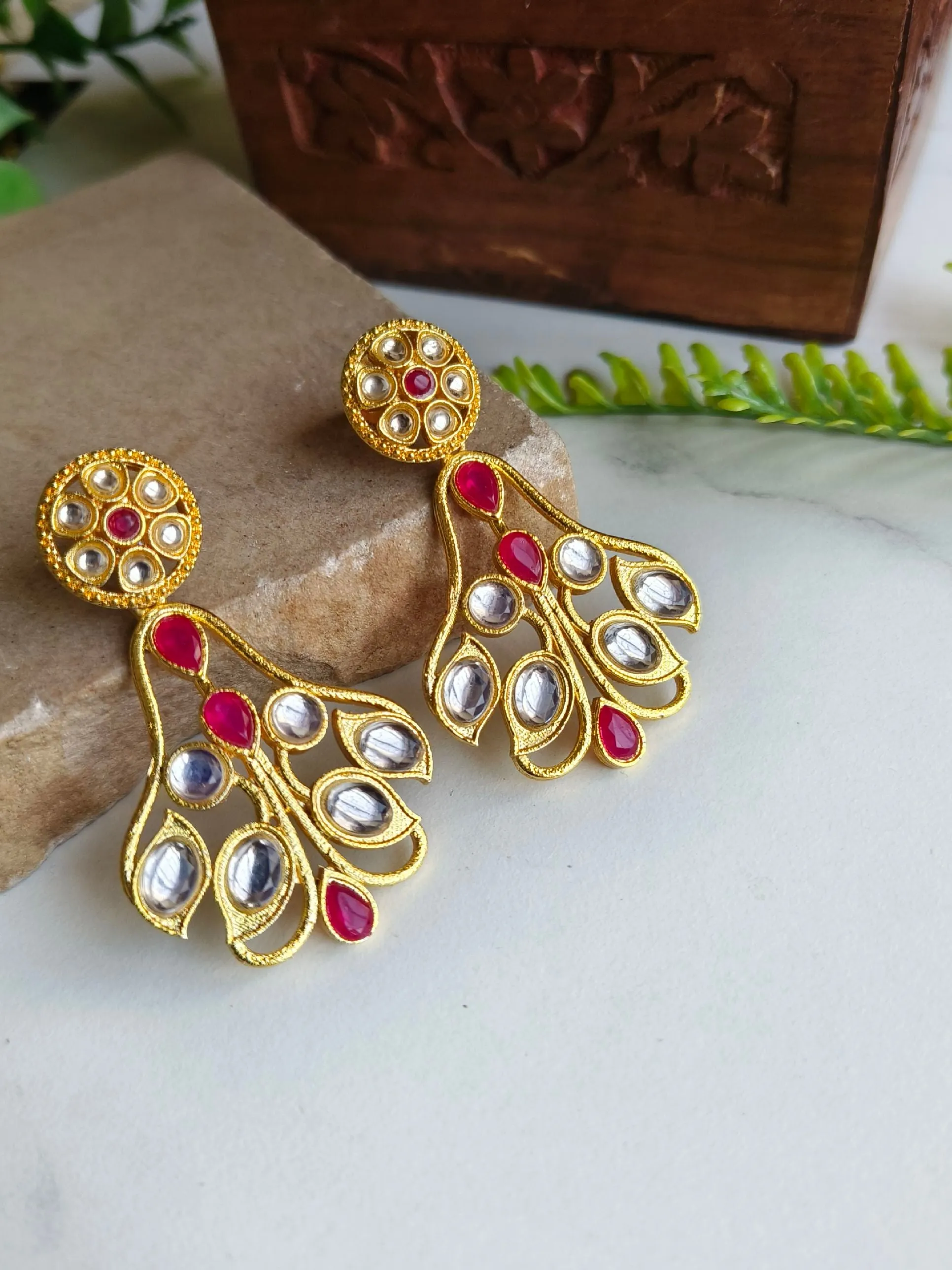 Gold-Plated Dangler Bouquet Earrings with Jade Stones | Sarichka