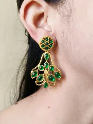 Gold-Plated Dangler Bouquet Earrings with Jade Stones | Sarichka