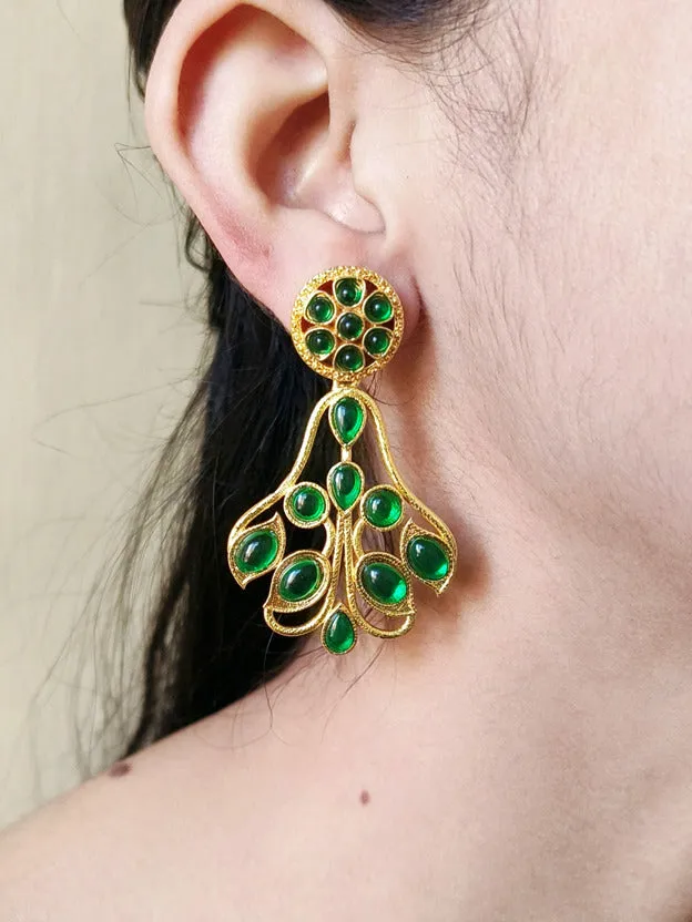 Gold-Plated Dangler Bouquet Earrings with Jade Stones | Sarichka