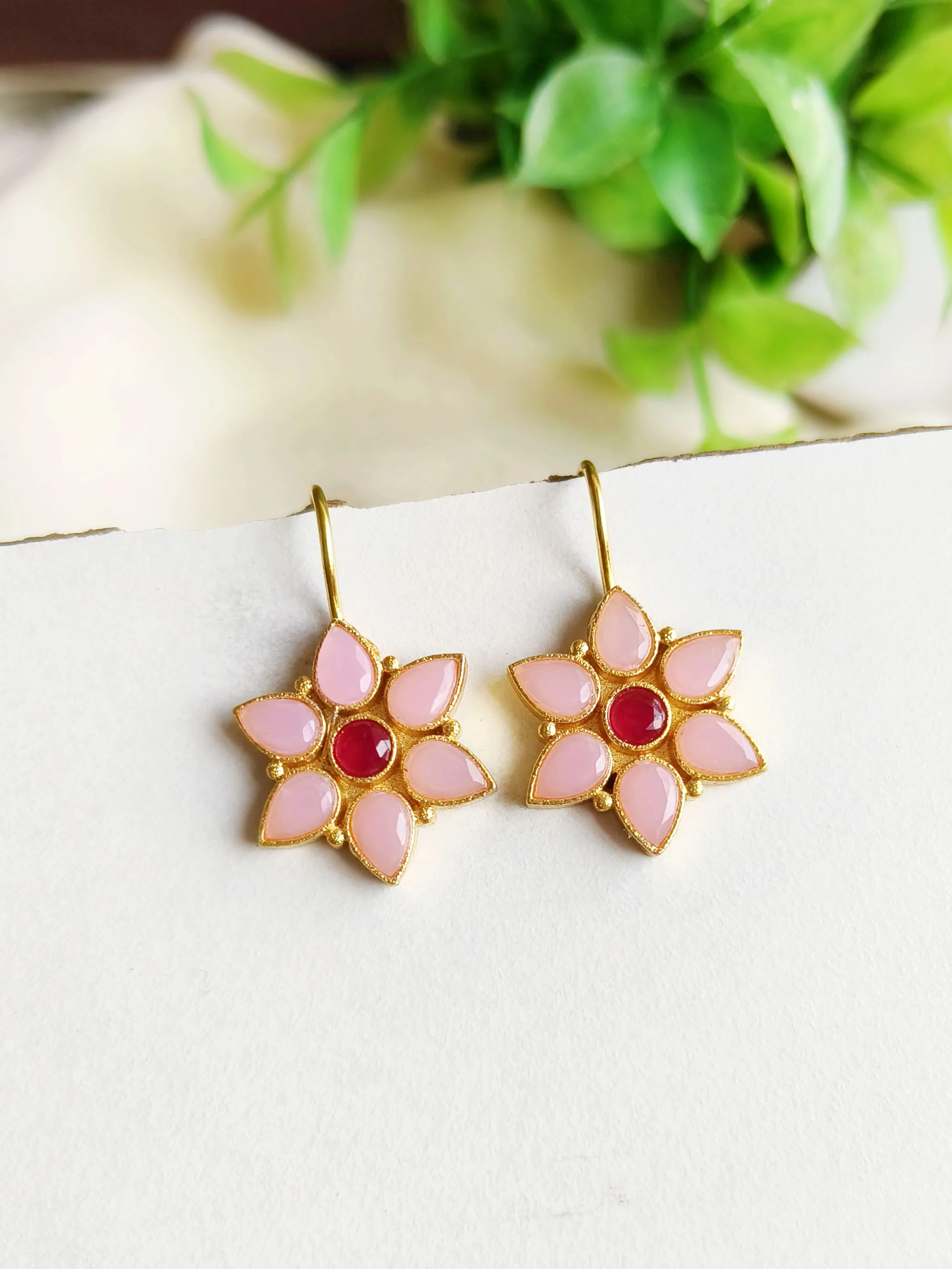 Gold Plated Sunflower Hook Earrings with Jade Stones | Sarichka