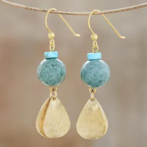 Golden Ancient Jade Dangle Earrings Crafted in Thailand