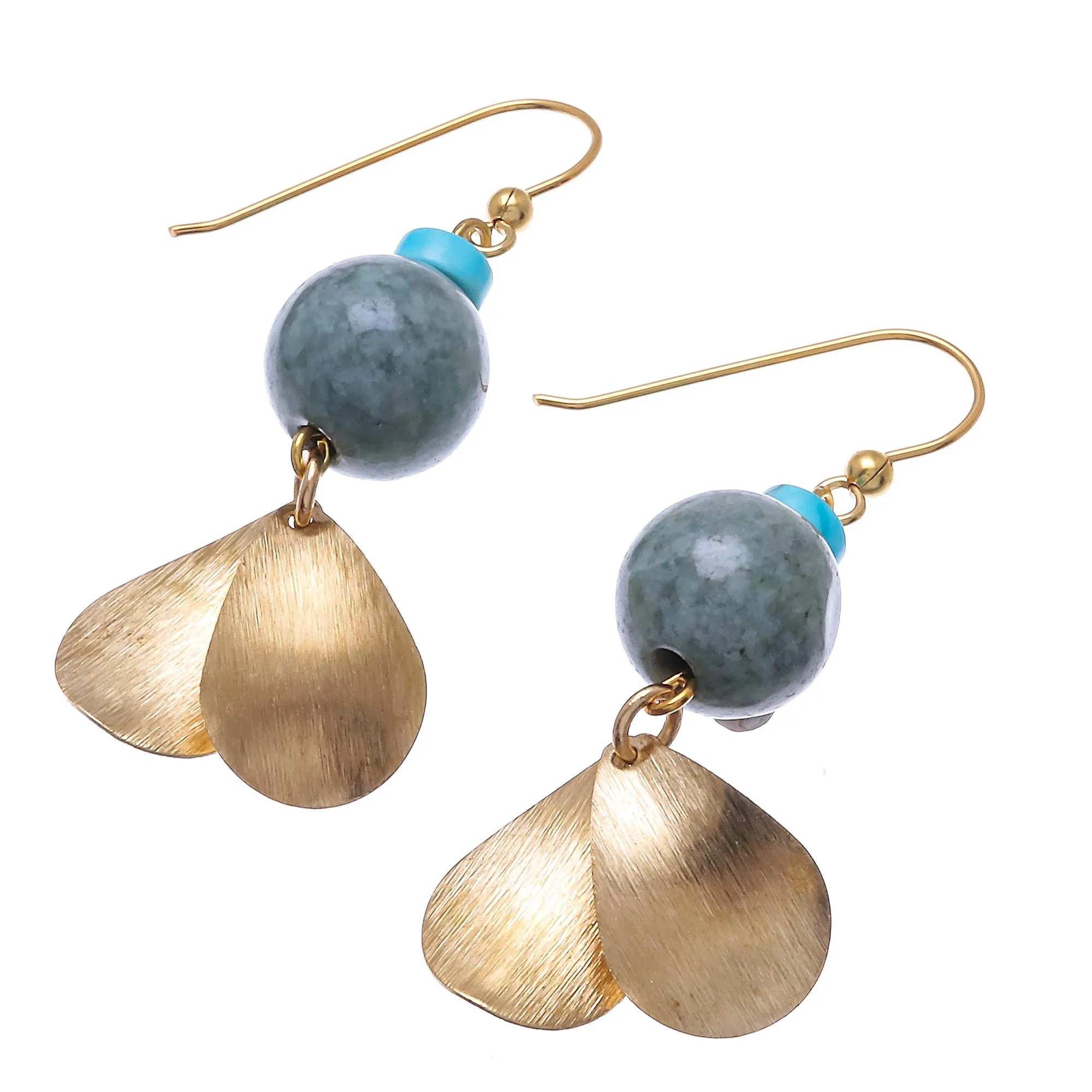 Golden Ancient Jade Dangle Earrings Crafted in Thailand