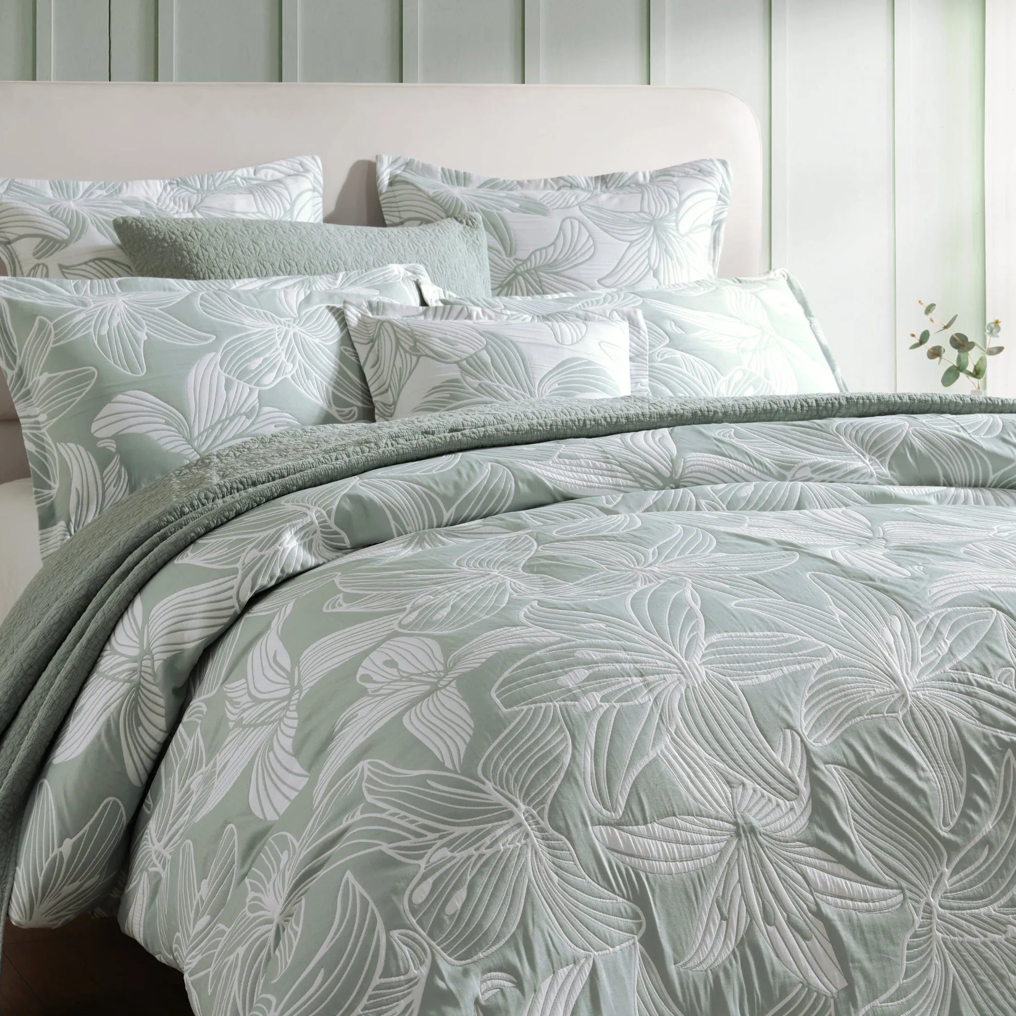 Grace Sage Quilt Cover Set by Logan and Mason Platinum