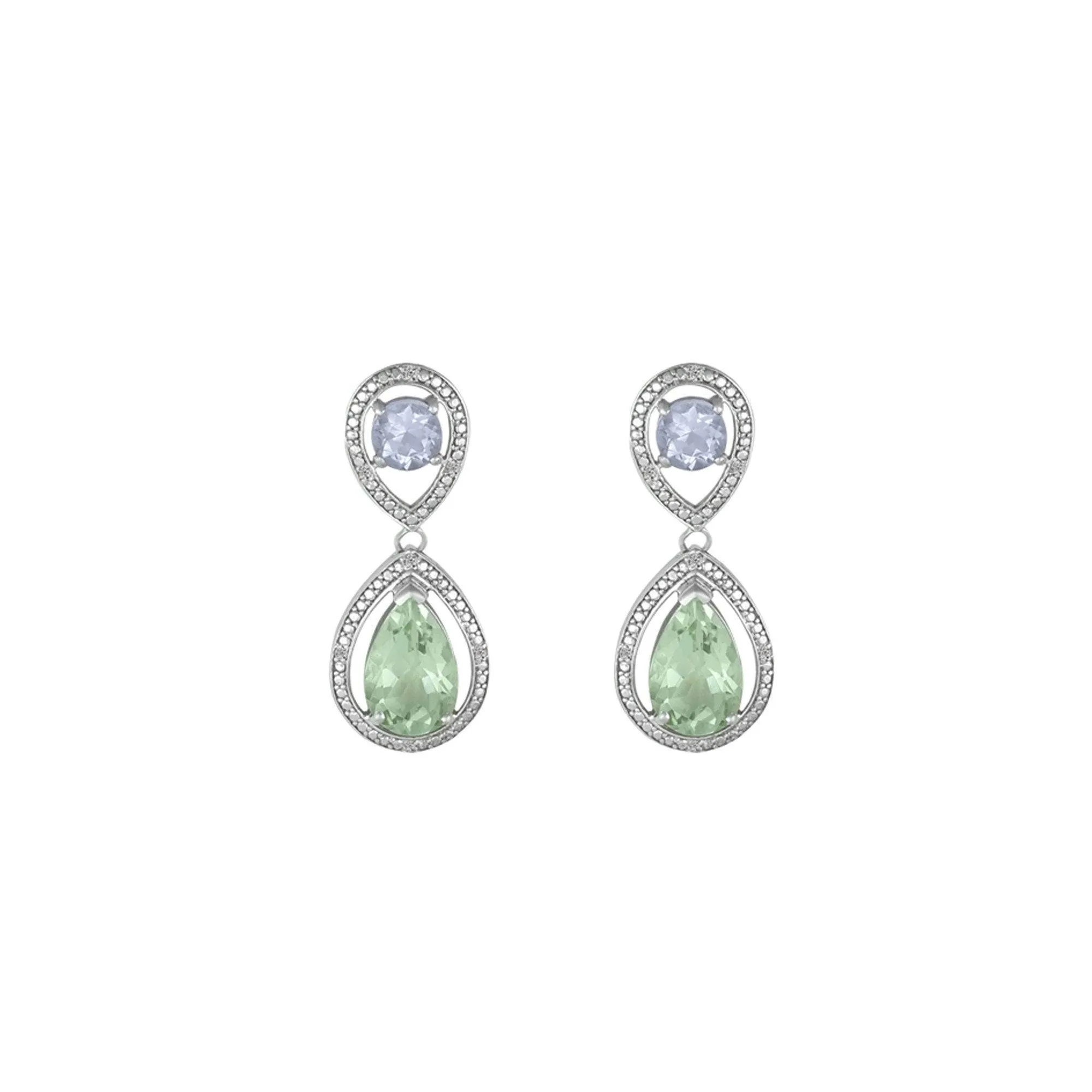 Green and Pink Amethyst Sterling Silver Earrings