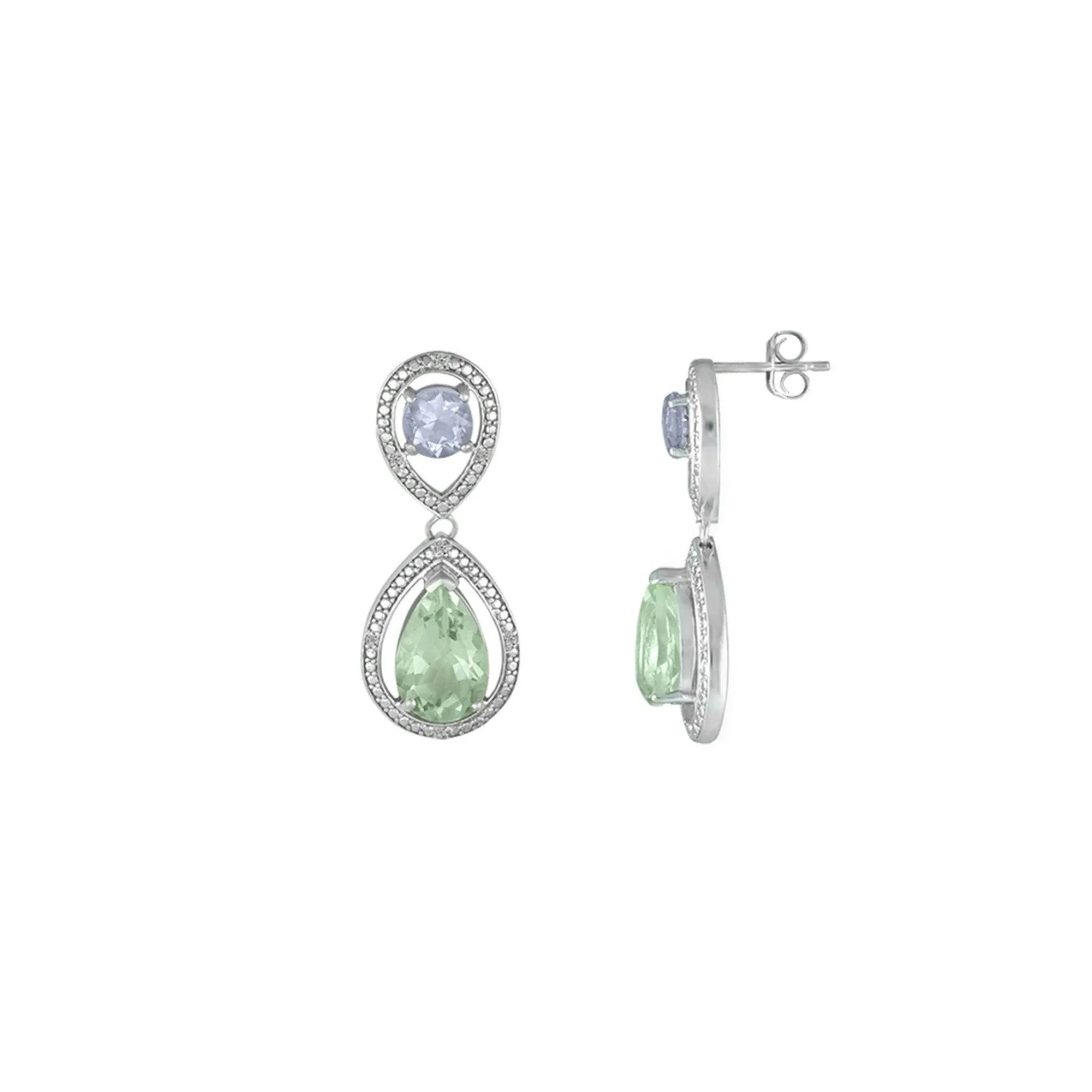 Green and Pink Amethyst Sterling Silver Earrings