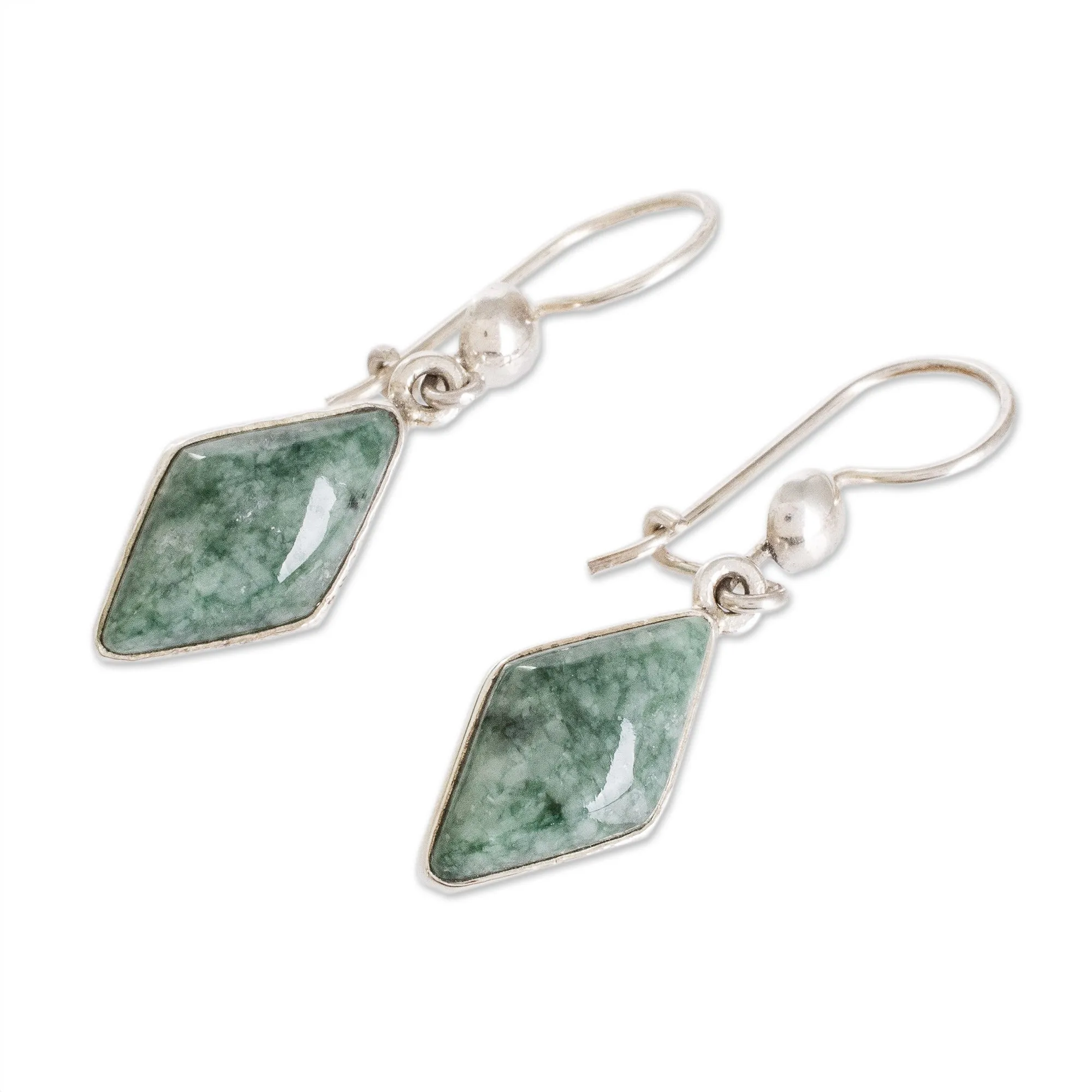 Guatemalan Green Jade Diamond Shape Earrings - Verdant Diamond | NOVICA