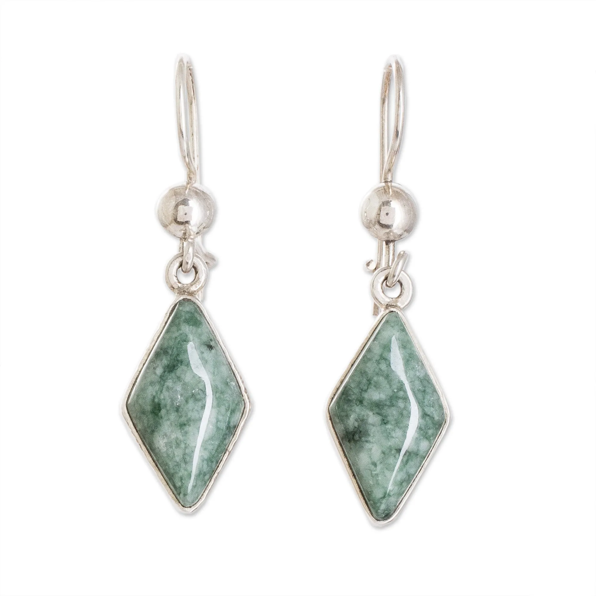 Guatemalan Green Jade Diamond Shape Earrings - Verdant Diamond | NOVICA