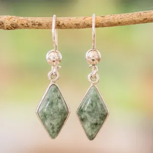 Guatemalan Green Jade Diamond Shape Earrings - Verdant Diamond | NOVICA