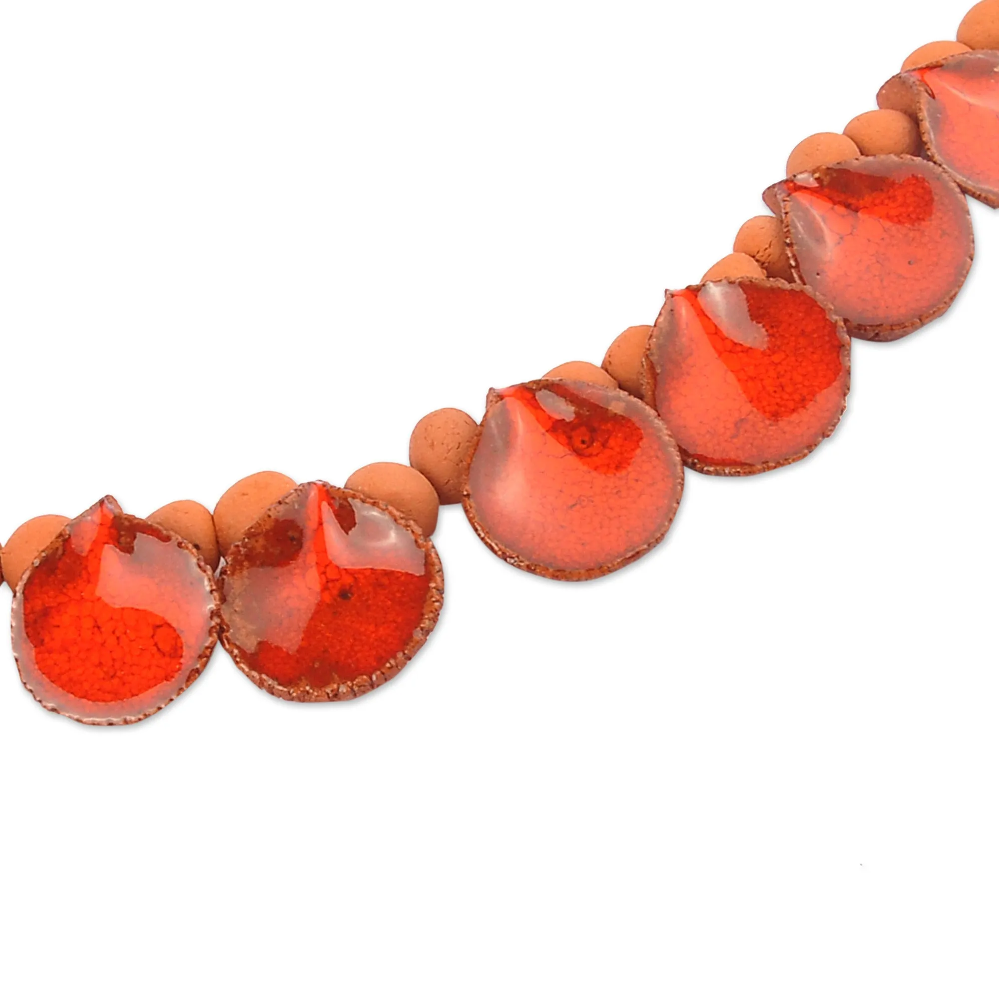 Hand-Painted Ceramic Beaded Droplet Necklace in Red & Orange - Flaming Droplets | NOVICA