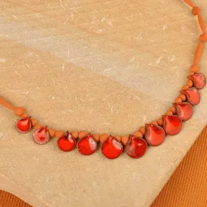 Hand-Painted Ceramic Beaded Droplet Necklace in Red & Orange - Flaming Droplets | NOVICA