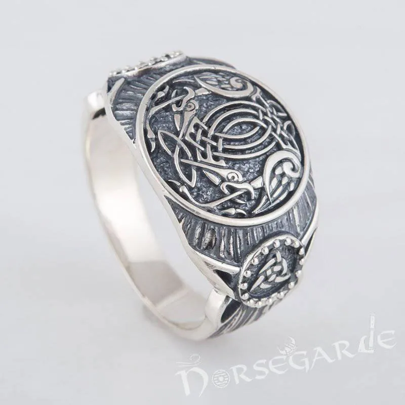 Handcrafted Ravens Druid Signet Ring - Sterling Silver