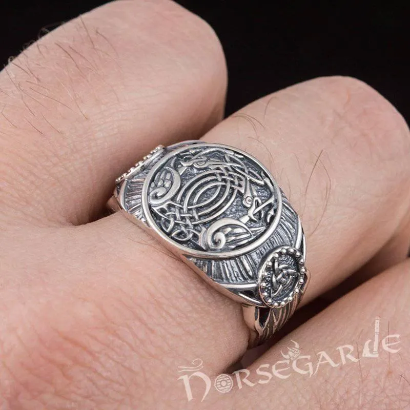 Handcrafted Ravens Druid Signet Ring - Sterling Silver