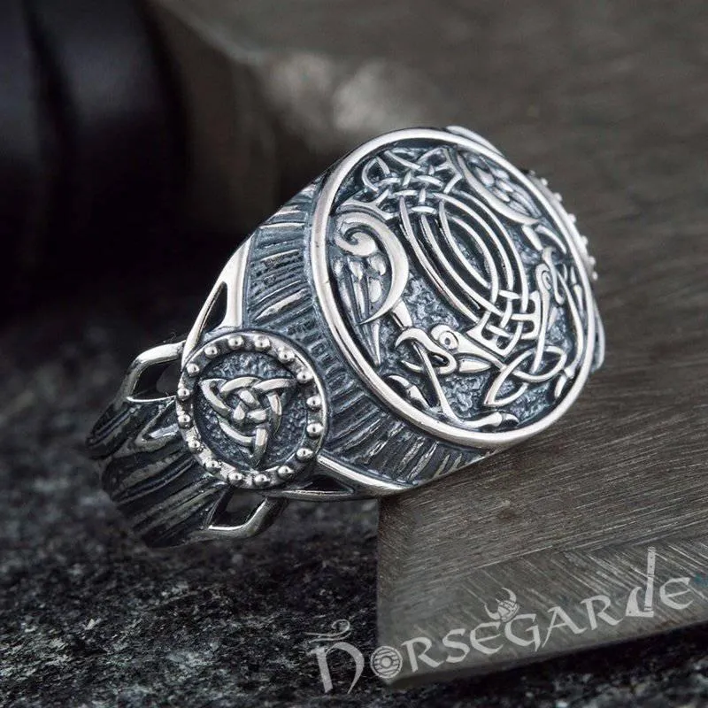 Handcrafted Ravens Druid Signet Ring - Sterling Silver