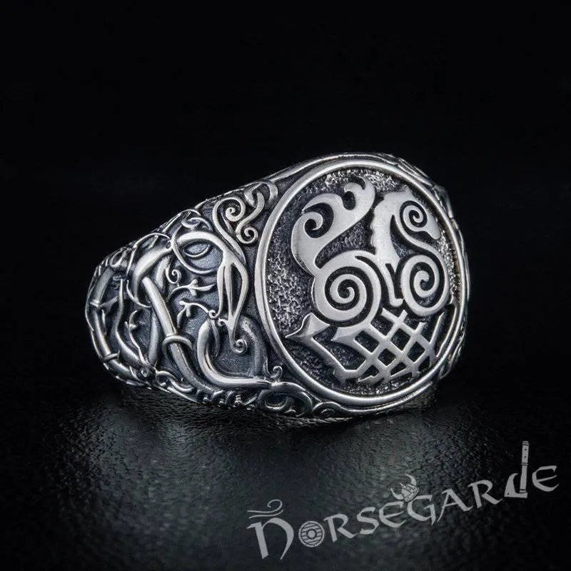 Handcrafted Urnes Style Sleipnir Ring - Sterling Silver