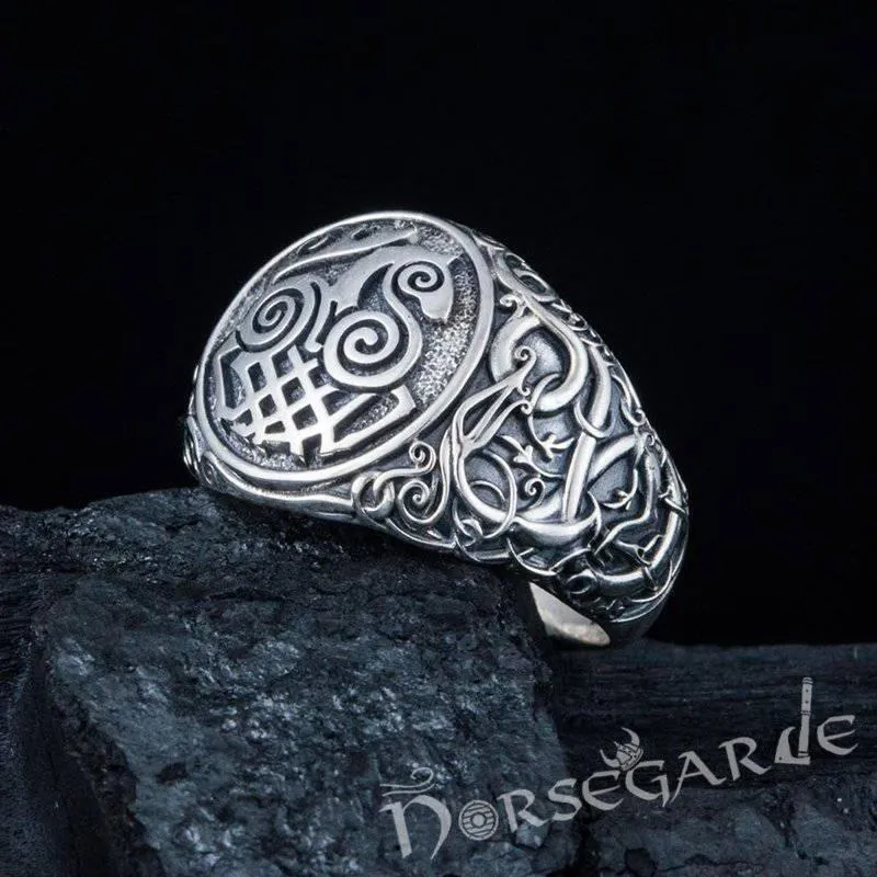 Handcrafted Urnes Style Sleipnir Ring - Sterling Silver