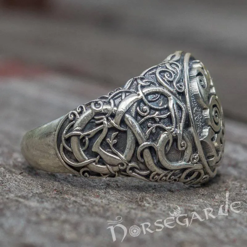 Handcrafted Urnes Style Sleipnir Ring - Sterling Silver